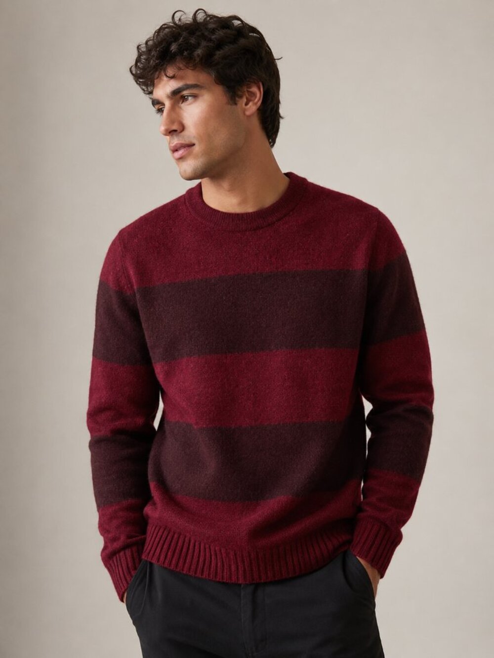 Officine Générale 100% Pure New Wool Striped Sweater Burgundy Scotland Small
